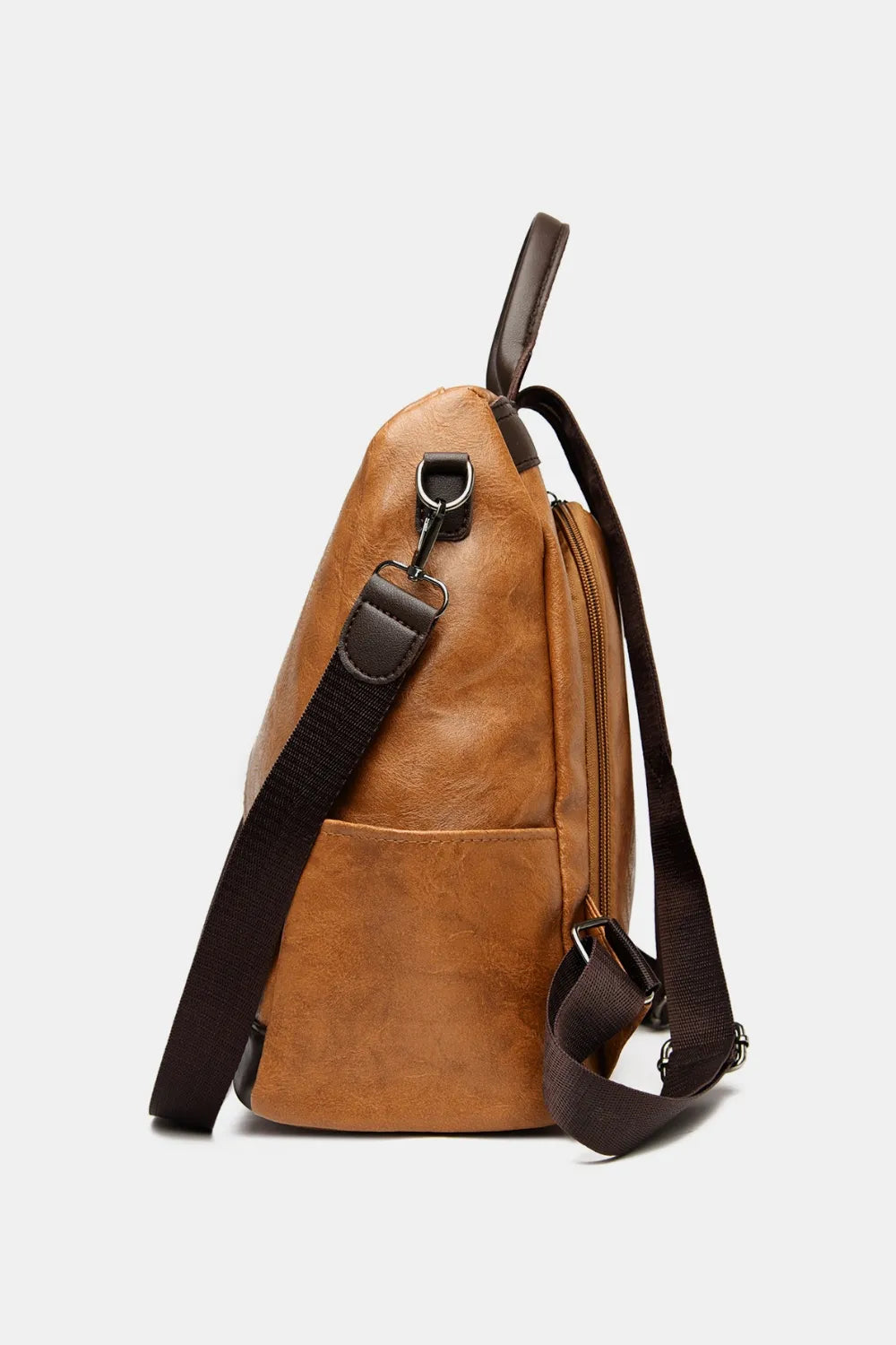 Faux leather backpack side profile