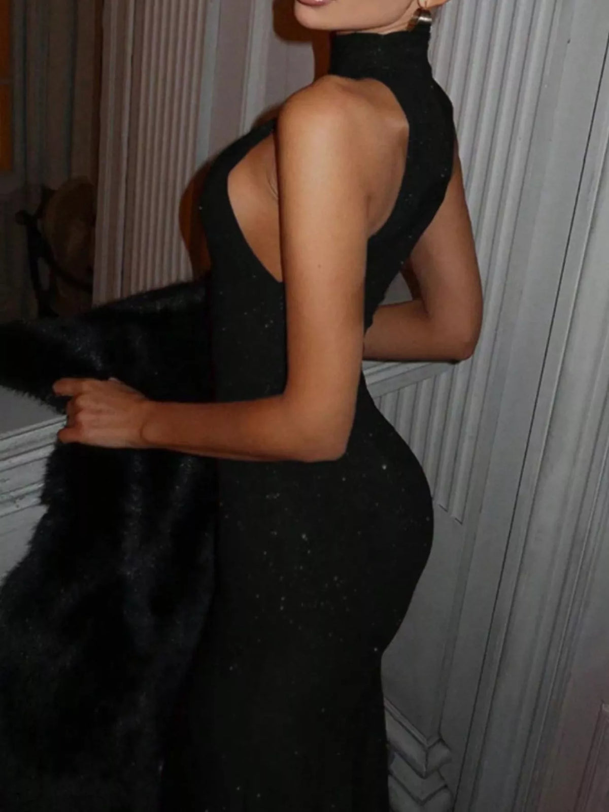 sequin sleeveless maxi dress detail view