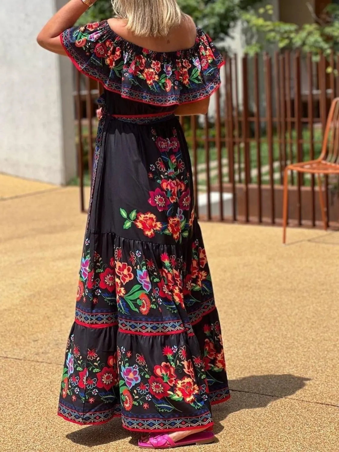 Floral off shoulder ruffle maxi dress view 9