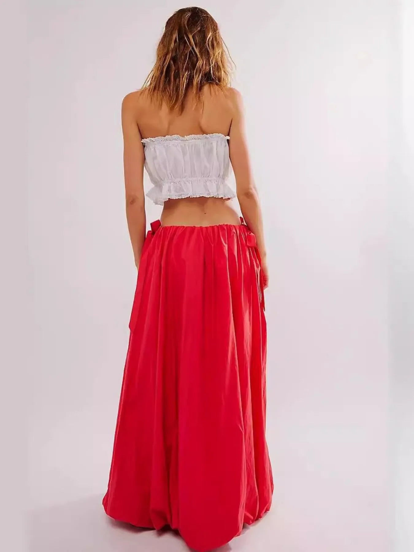 Side Bow Maxi Skirt with Pockets - Fashorio