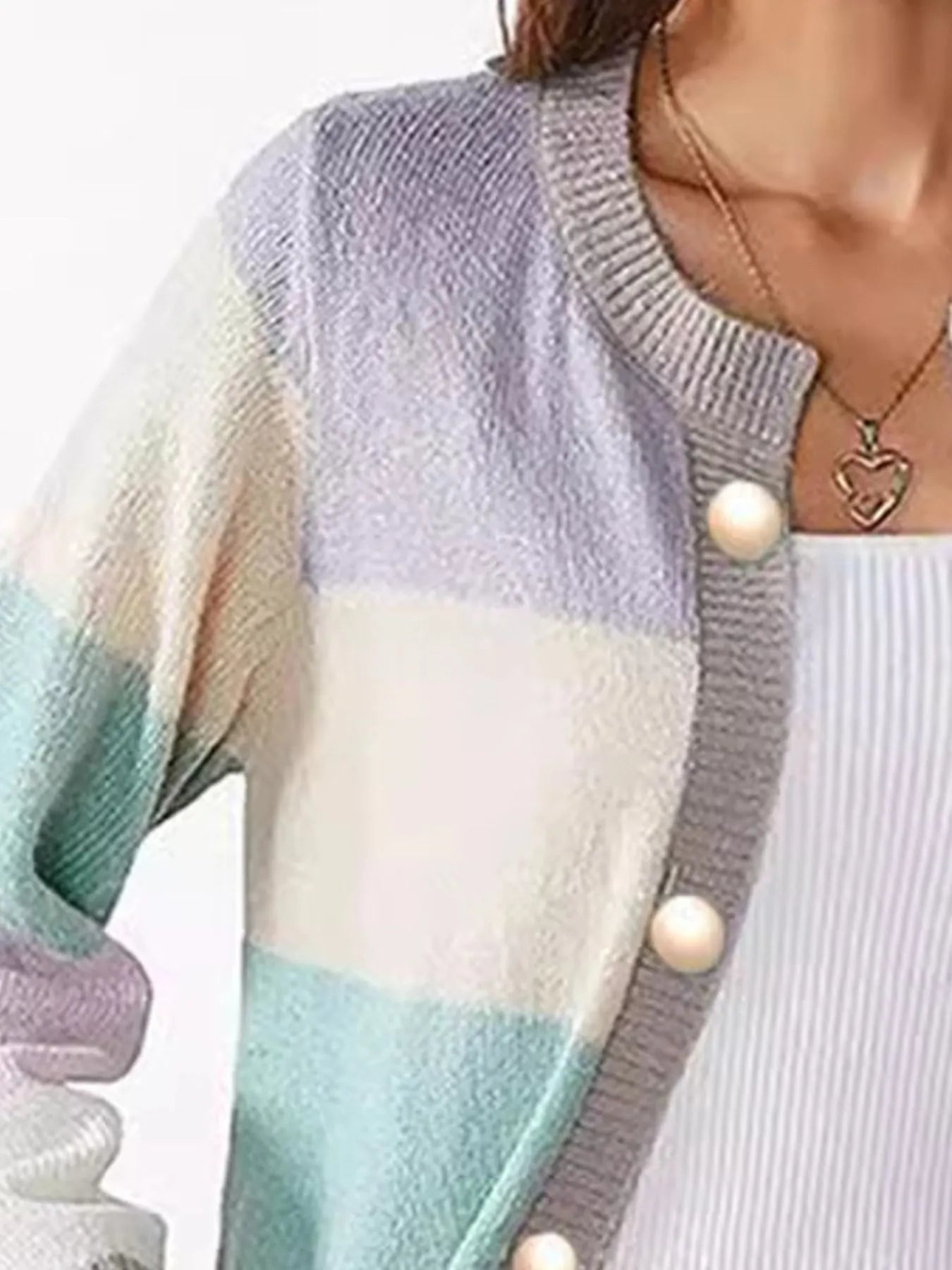 Color Block Button-Up Knit Cardigan - Fashorio
