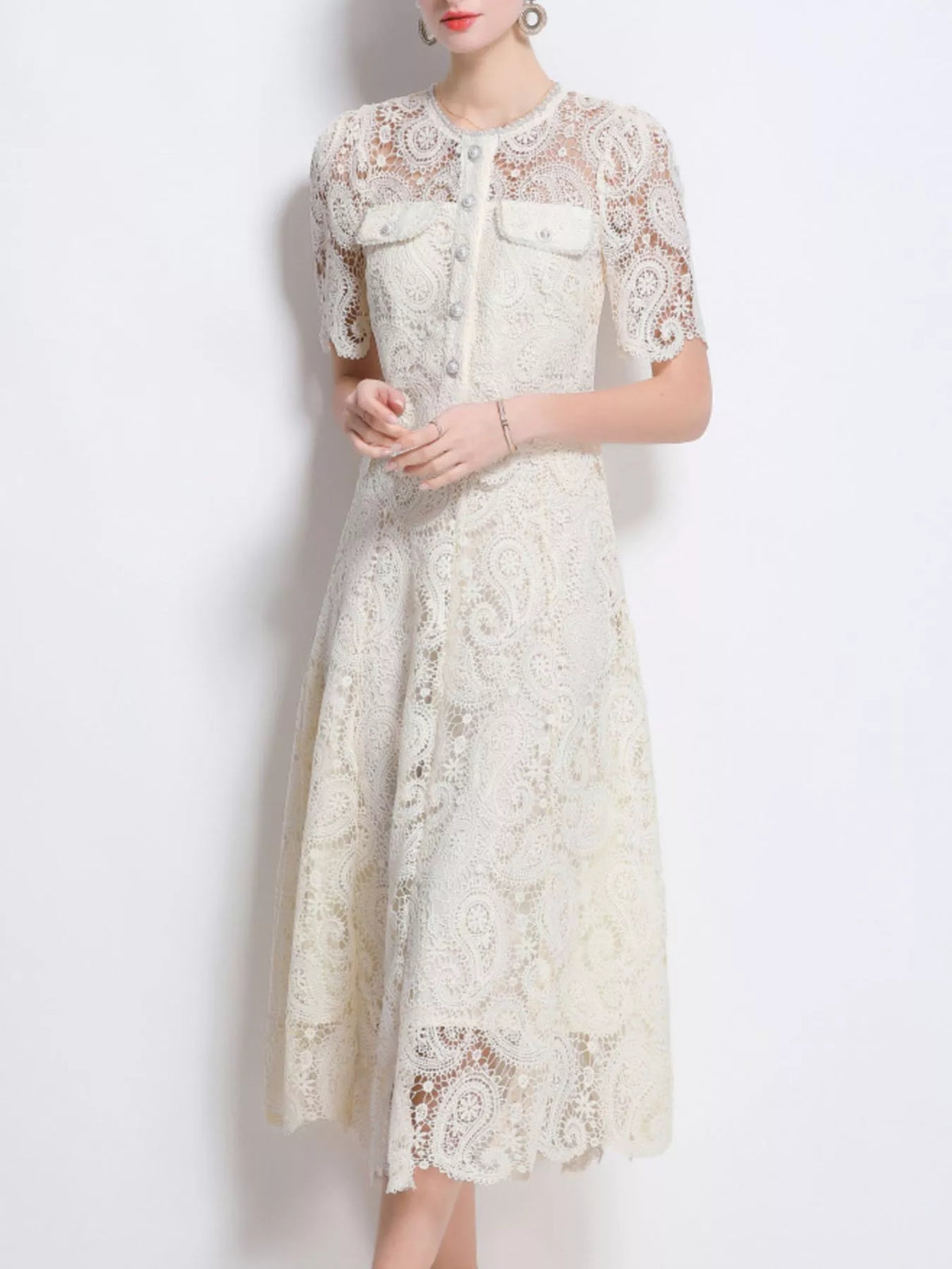 Apricot lace top and skirt coordinated set