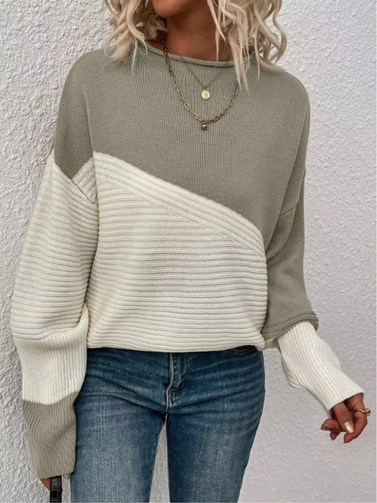 Color Block Ribbed Knit Sweater styled look