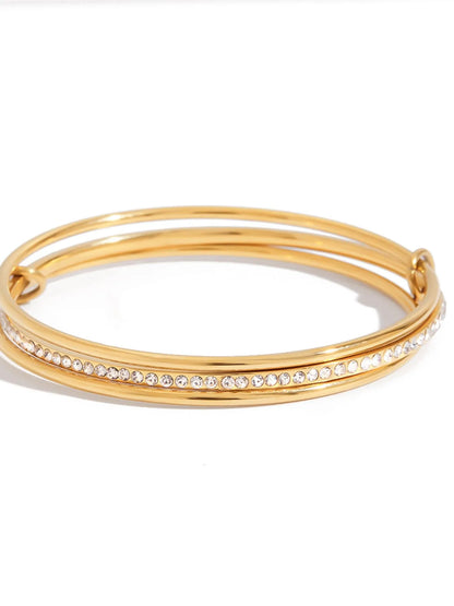 18K Gold-Plated Crossover Inlaid Zircon Bracelet - Fashorio