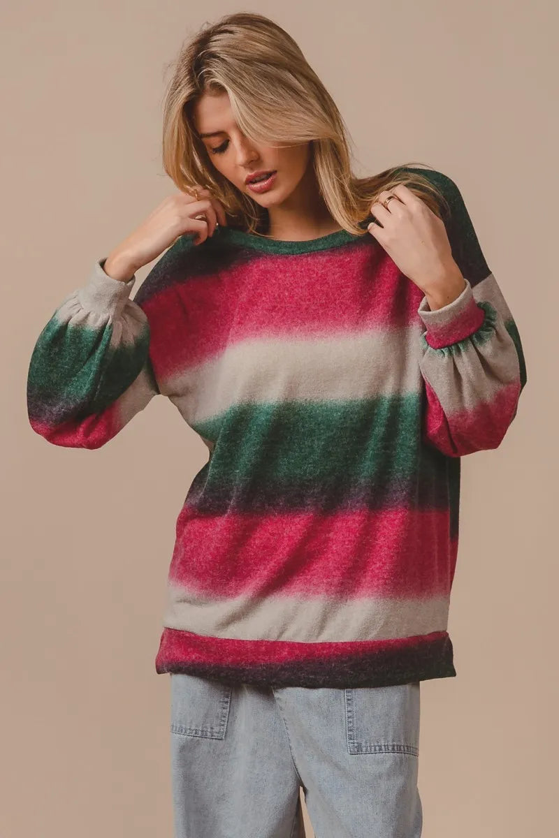 BiBi Striped Gradation Print Knit Top - Fashorio