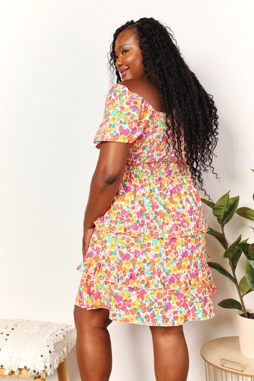 Devine Smocked Sweetheart Neck Flounce Sleeve Mini Dress view 10
