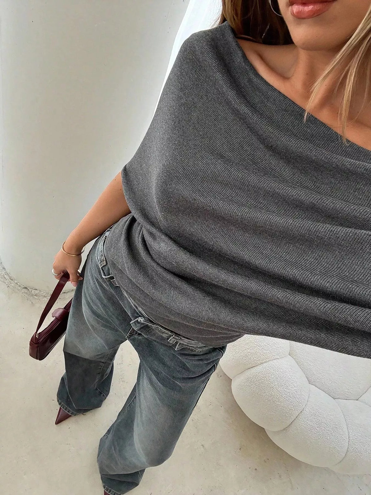 Styled off shoulder top look
