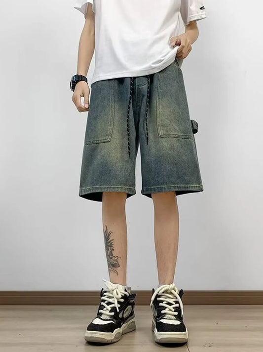Men's Full Size Washed Loose Fit Denim Shorts Plus Size Blue - Fashorio