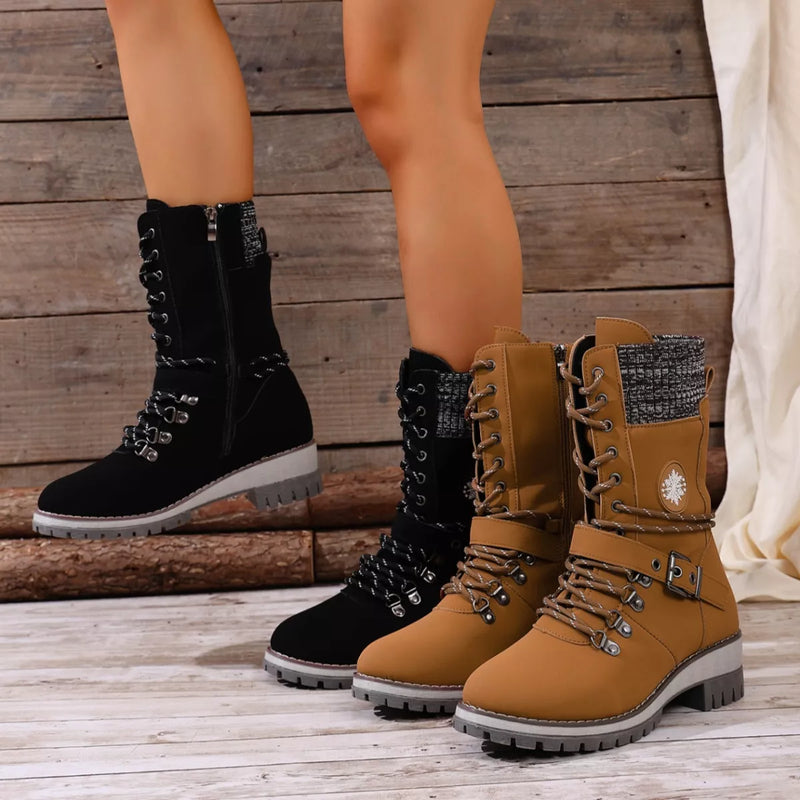 Lace up combat ankle boots front view