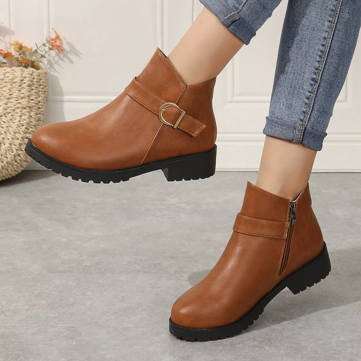 Buckle accent ankle boots top down view
