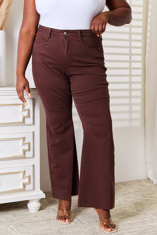 Judy Blue Full Size Tummy Control Garment Dyed Flare Espresso - Fashorio