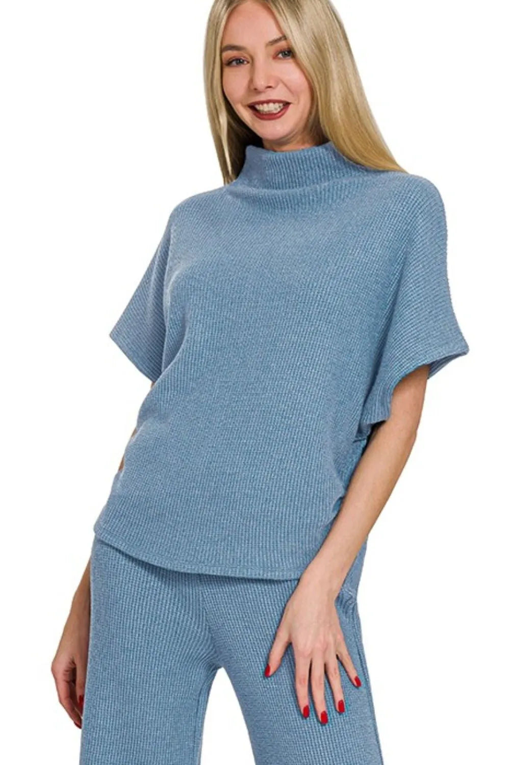 Zenana Sweater Mock Neck Top & Long Pants Set - Fashorio