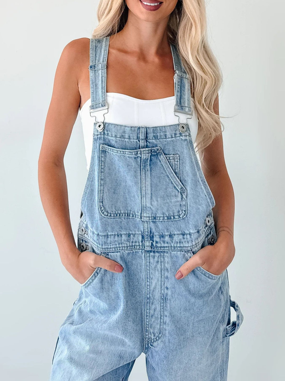 Relaxed fit denim overalls full length styling