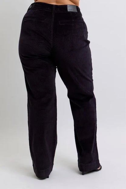Judy Blue Full Size High Waist Corduroy Trouser Wide Plus Size - Fashorio