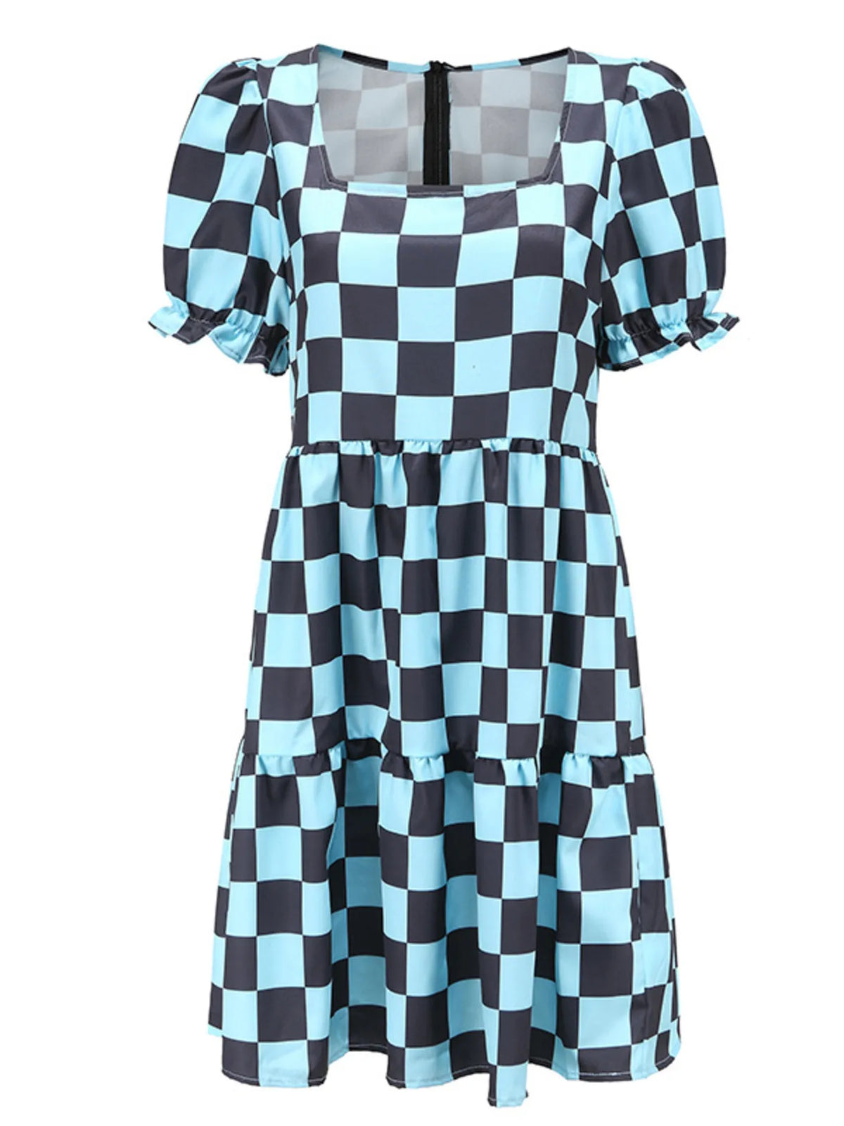 Checkered Tiered Mini Dress in Green styled look