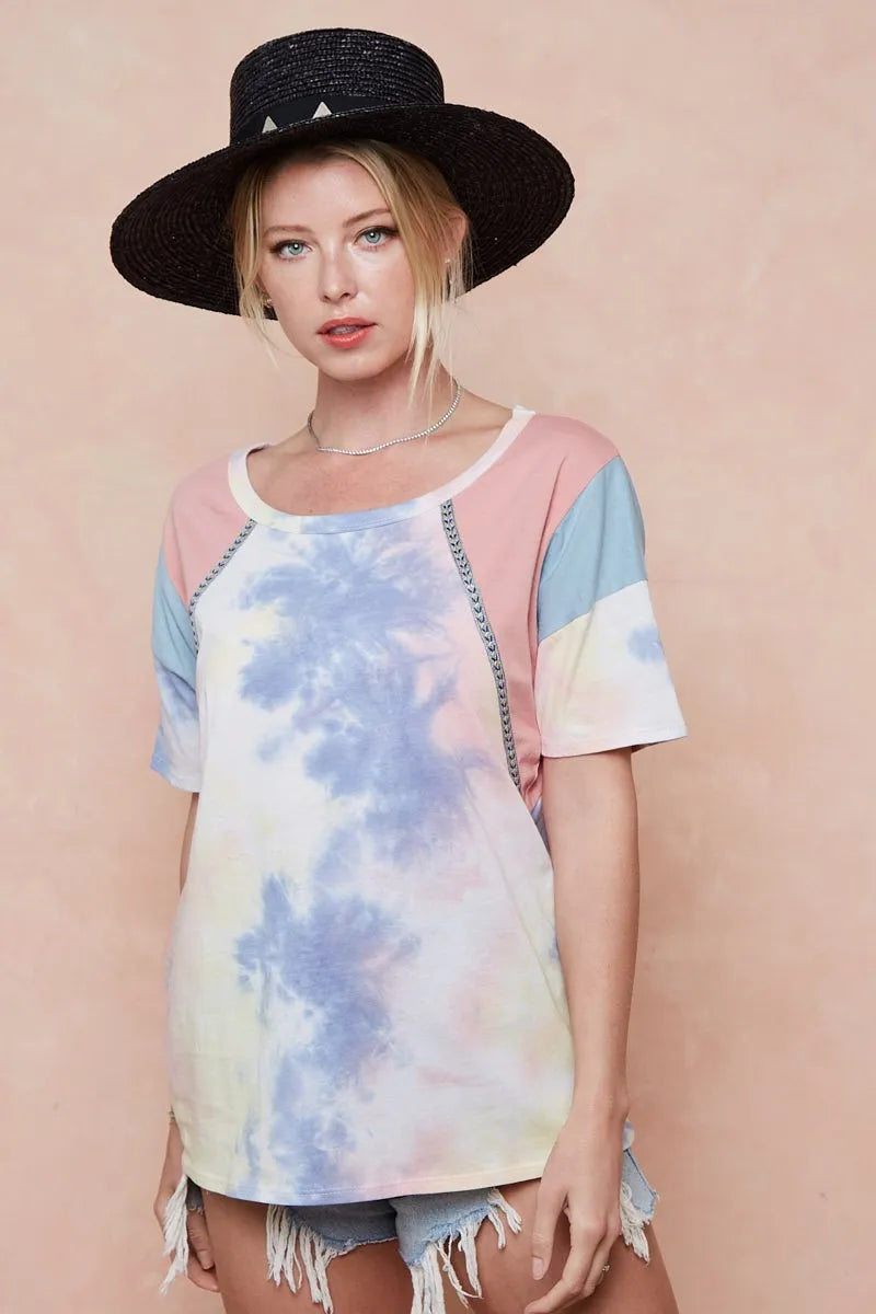 Color block cotton top flat lay