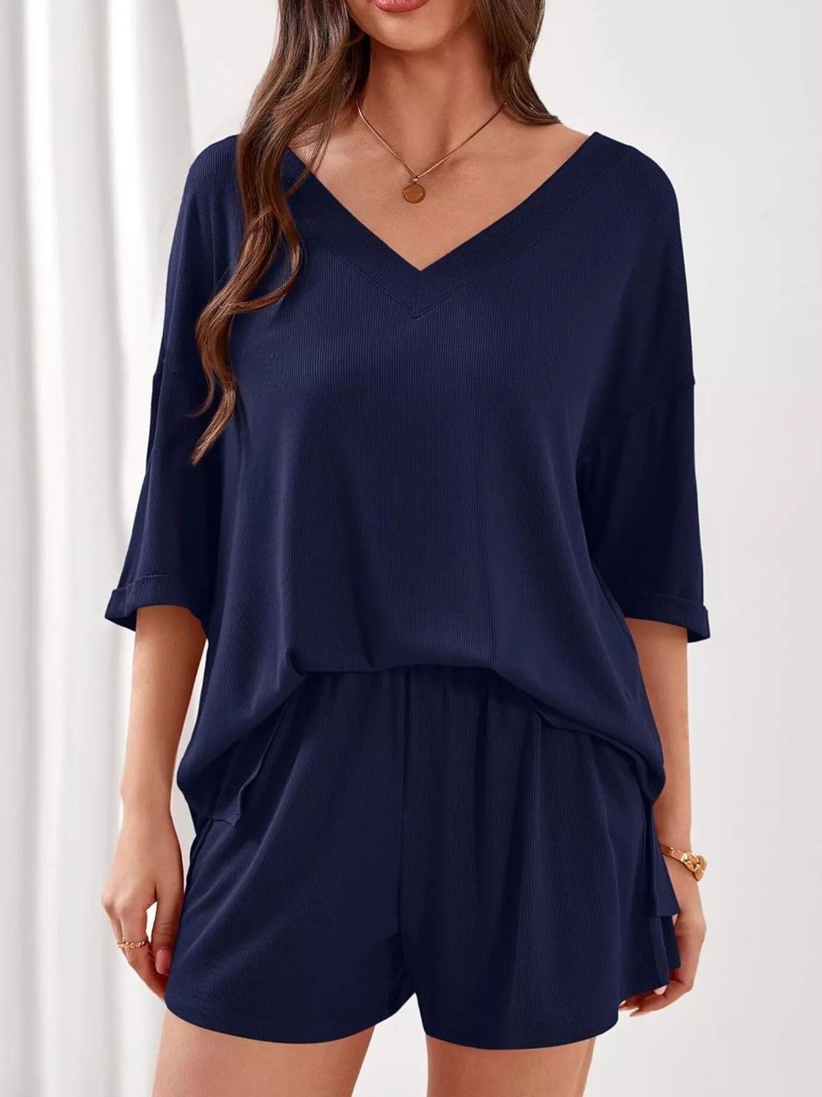V Neck Top and Shorts Two Piece Set, view 30
