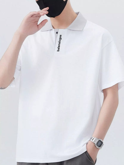 Men's Plus Size Contrast Collar Short Sleeve Polo White - Fashorio