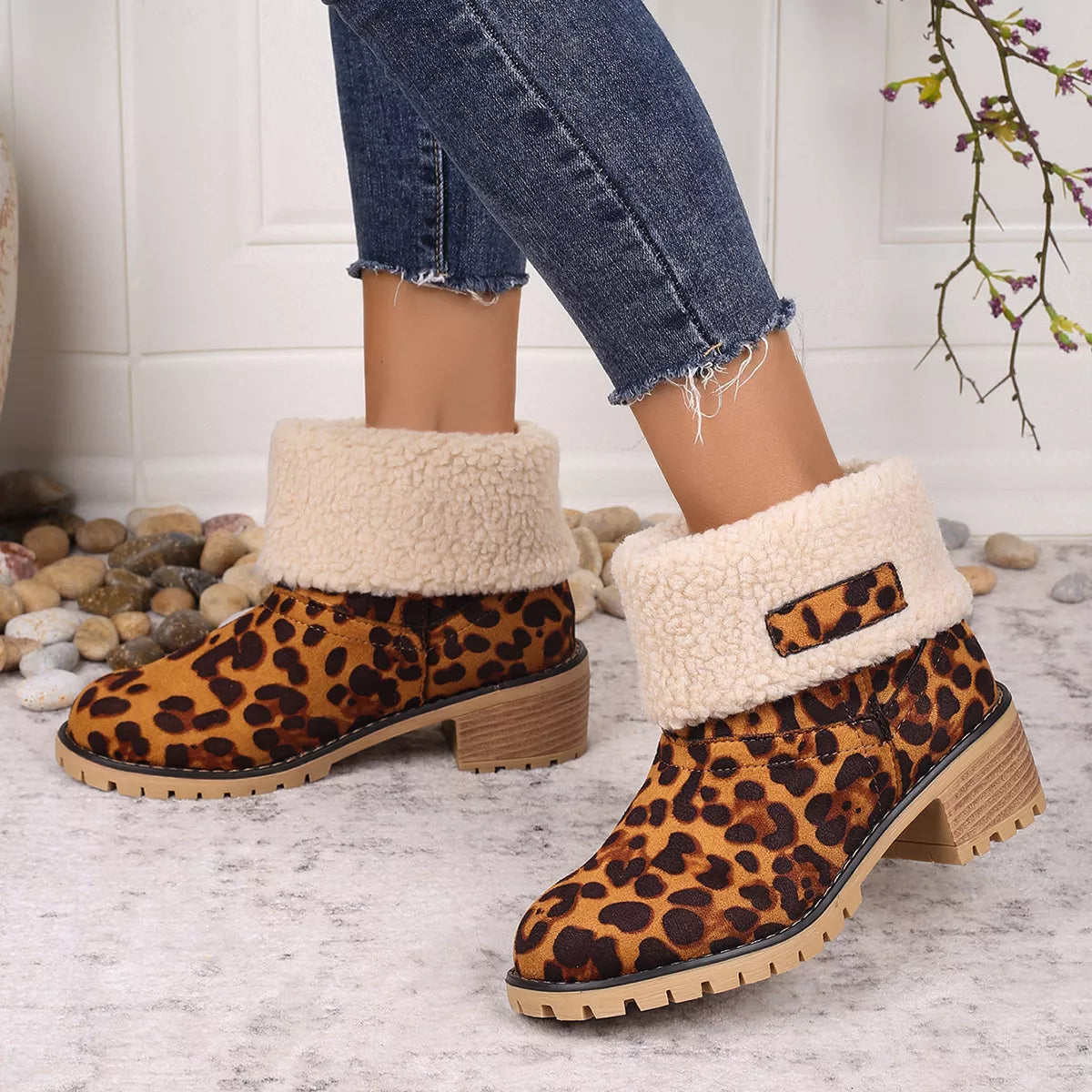Leopard boots full length on foot