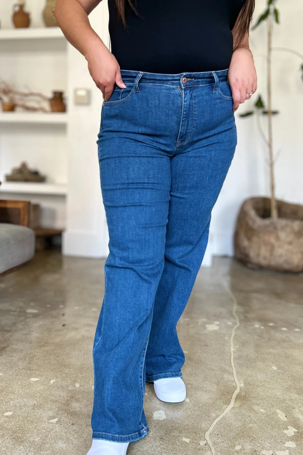 Back view of the straight jeans showing the pockets