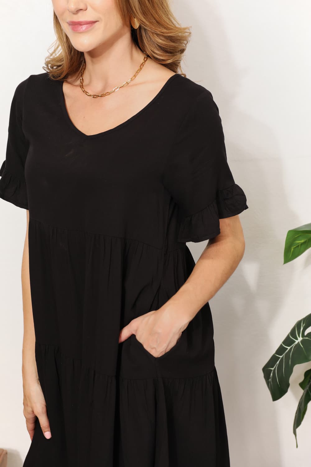 Mandy V Neck Flounce Sleeve Tiered Dress view 16