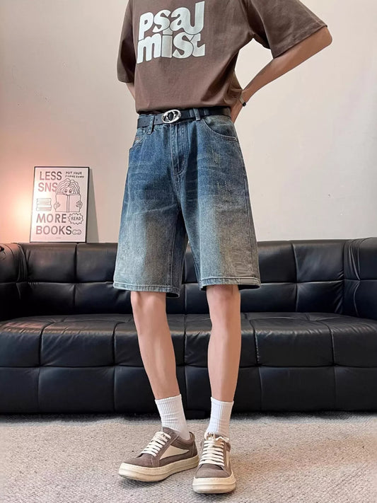 Men's Full Size Washed Wide Leg Denim Shorts Plus Size Blue - Fashorio