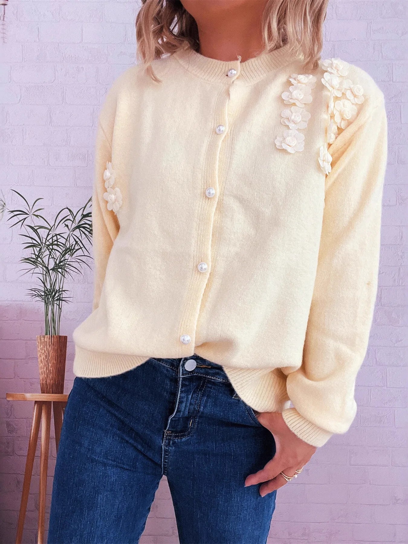 Flower Button Up Long Sleeve Cardigan - Fashorio