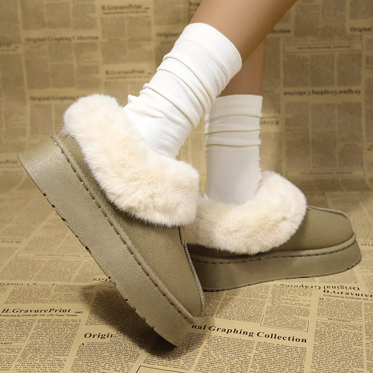 Fuzzy Platform Ankle Boots pair on a plain backdrop