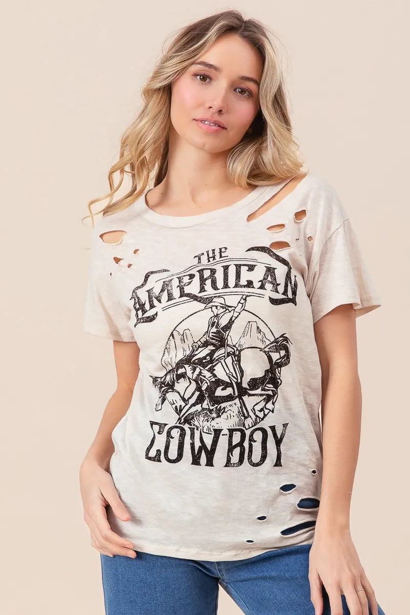 Cowboy graphic tee cutout detail