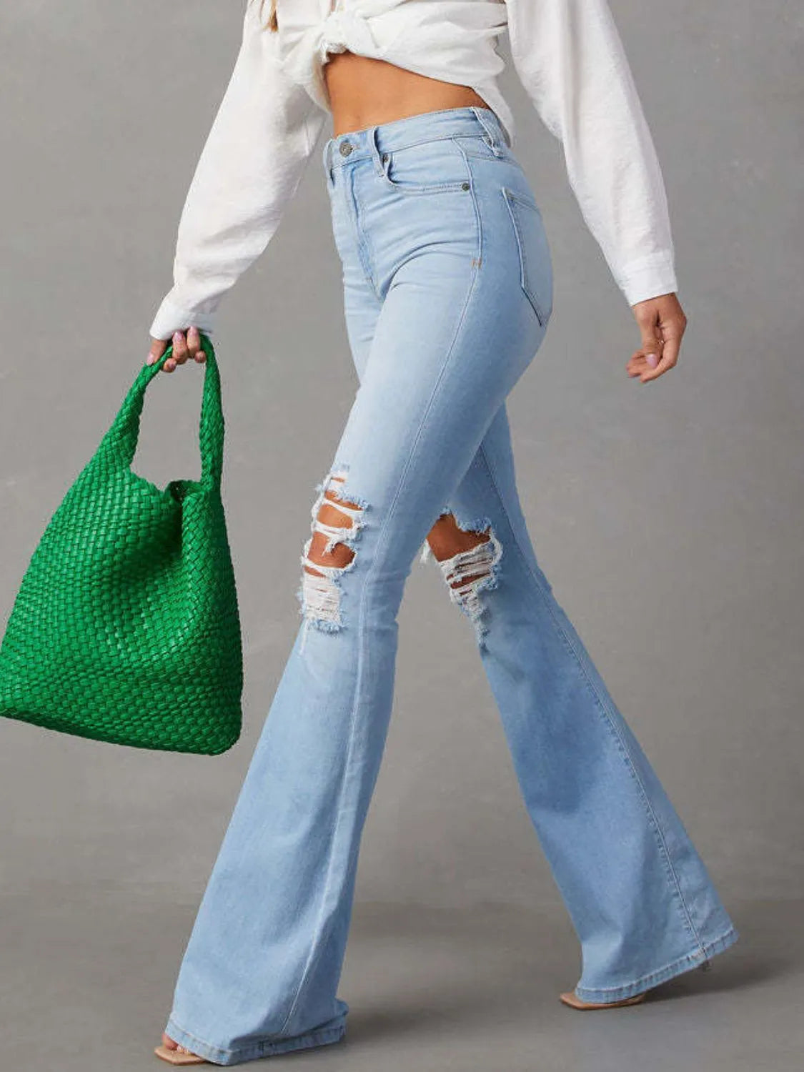 Light wash skinny denim side profile