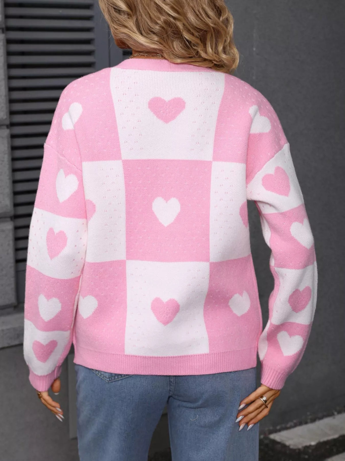 Heart pattern cardigan back view