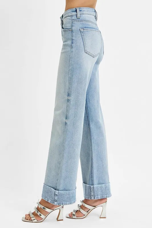 RISEN high rise wide leg jeans back view