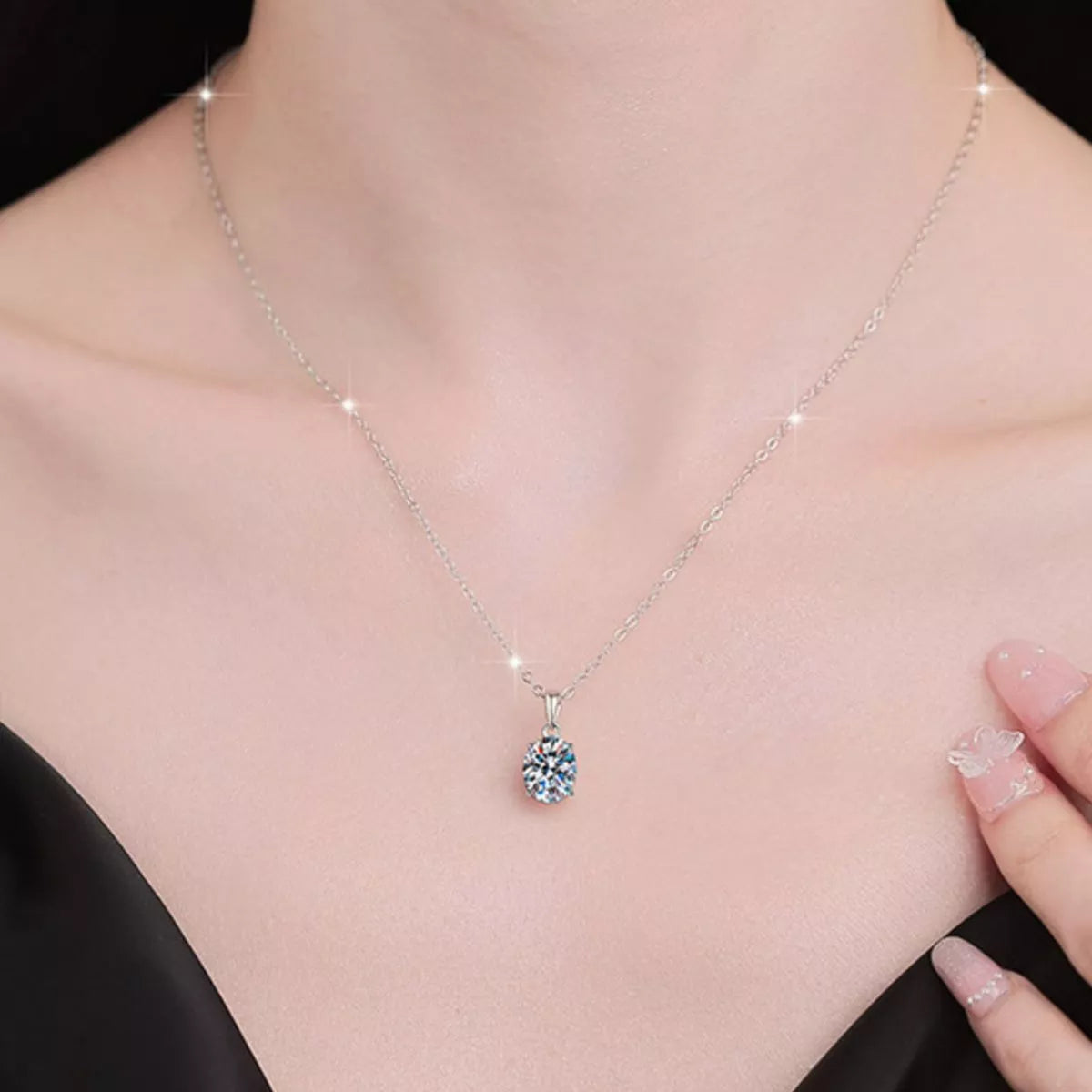 2 carat moissanite necklace on a 925 sterling silver chain