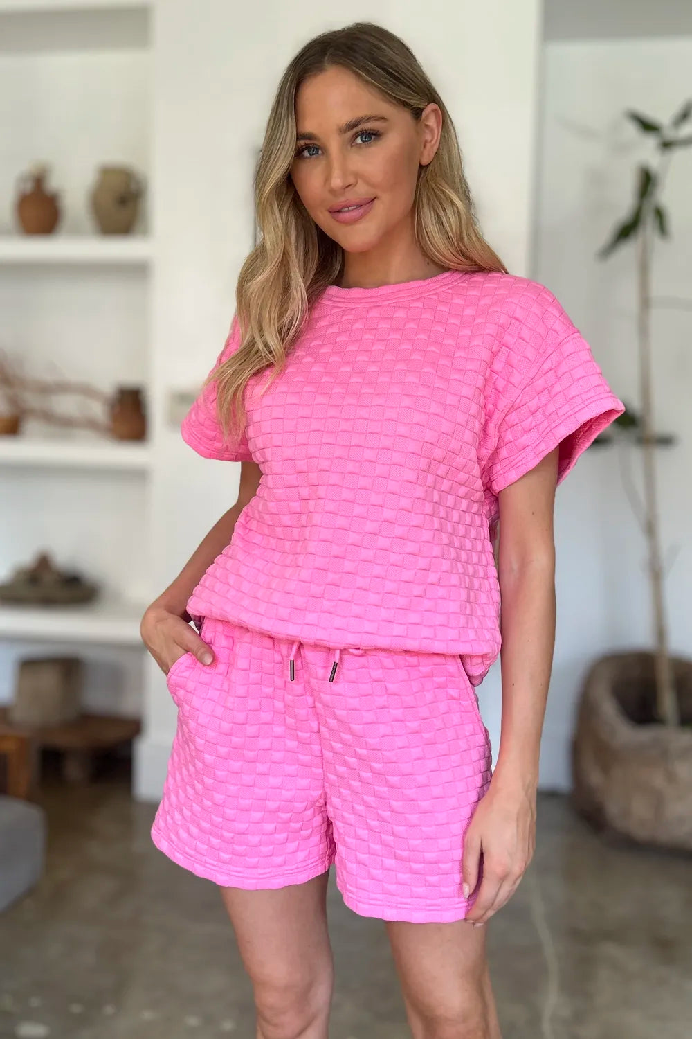 Front view of the matching tee and shorts