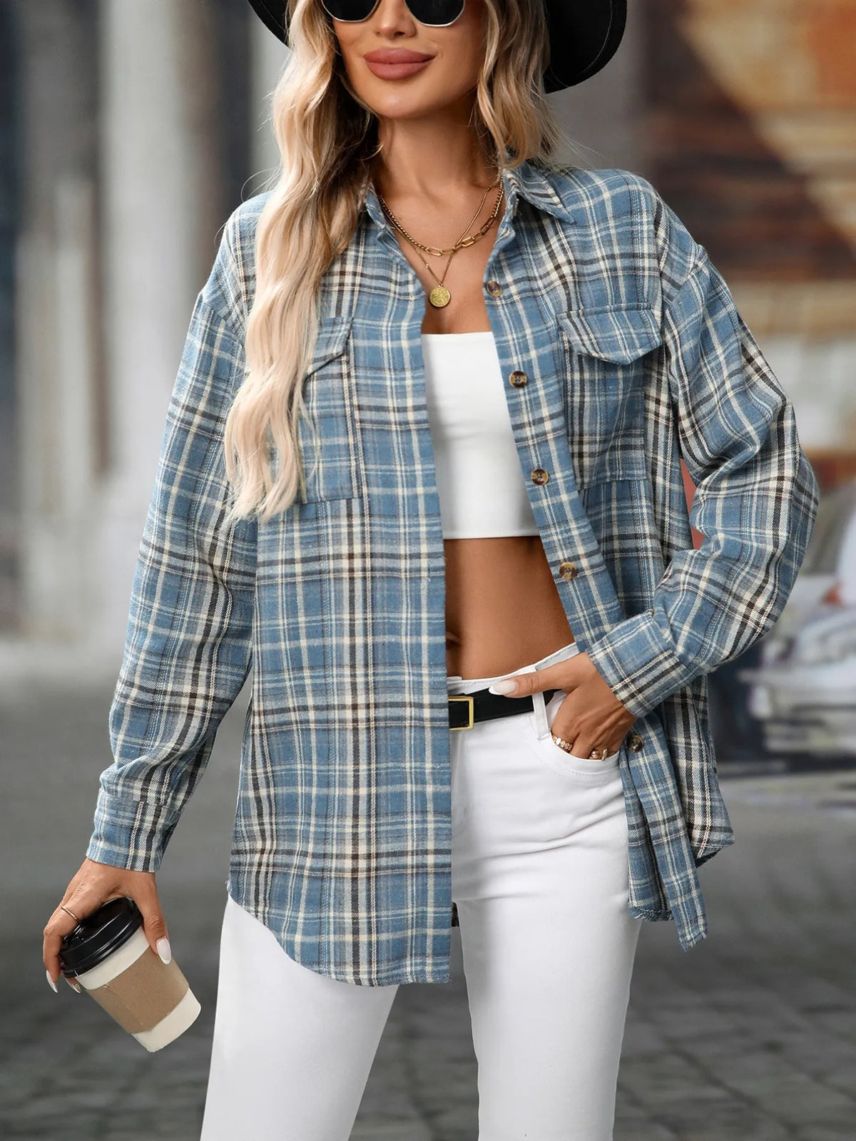 Oversized Plaid Button Up Shirt, view 19