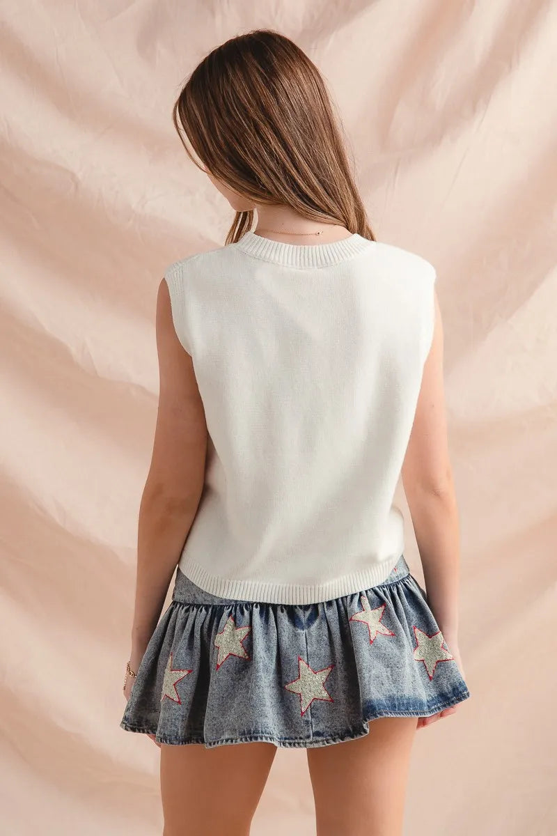 SO ME Teddy Bear Wearing An American Flag With Usa Embroidered Sweater Vest - Fashorio