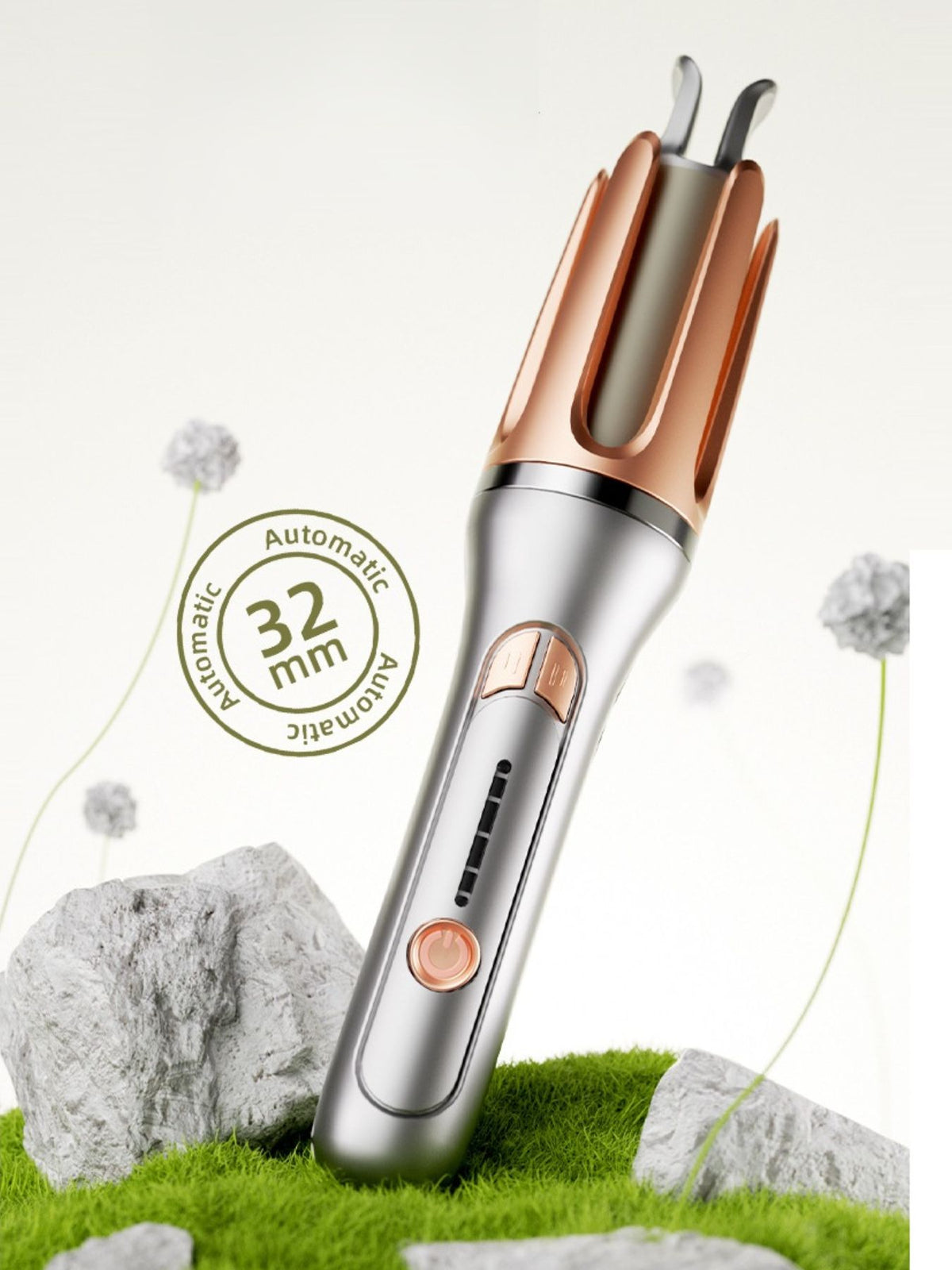 Silver automatic curling iron front view