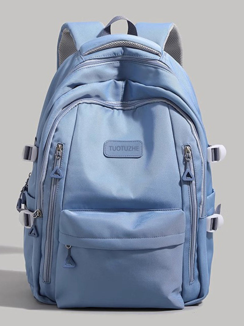 Lightweight nylon backpack in blue front view