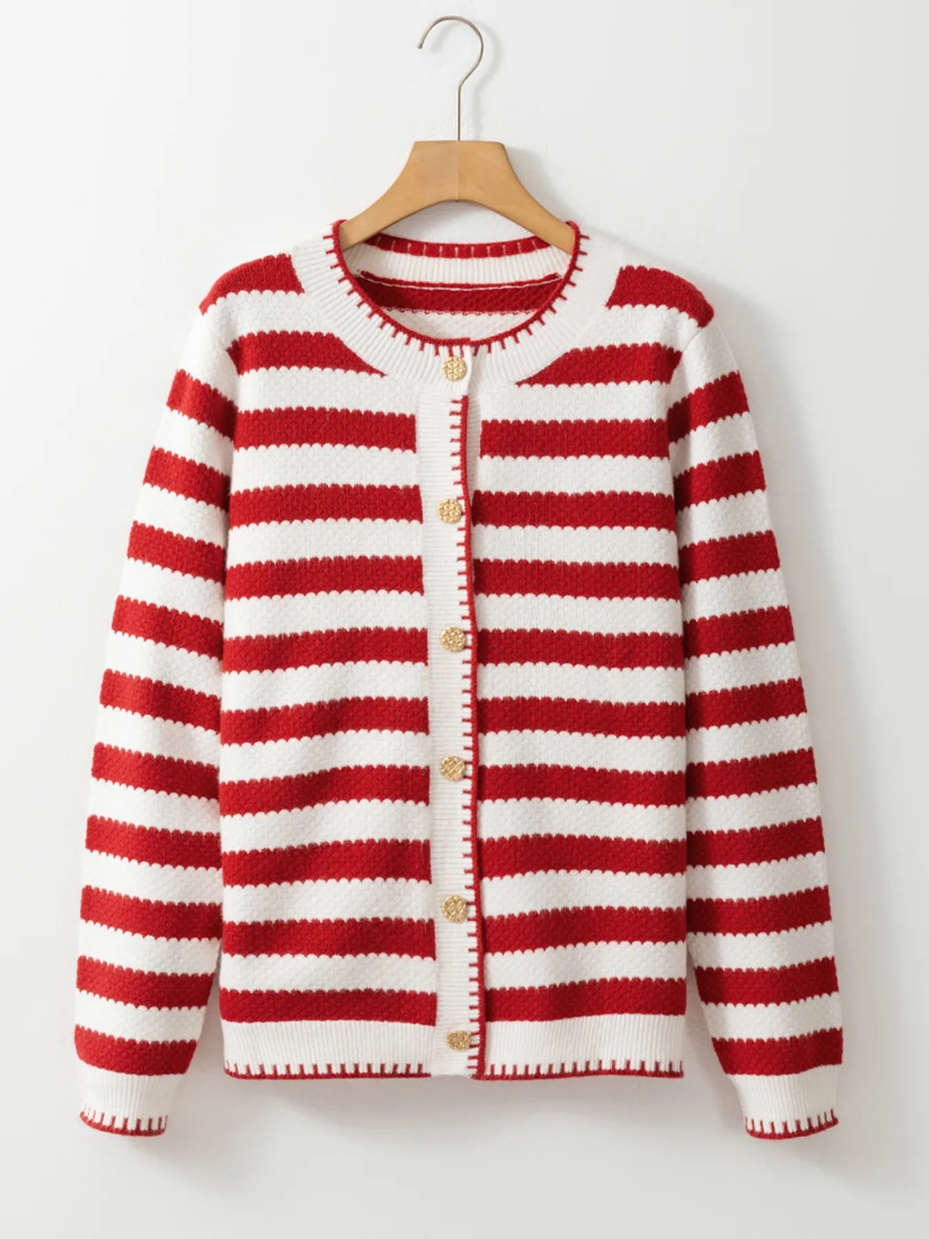Button Down Striped Long Sleeve Cardigan - Fashorio