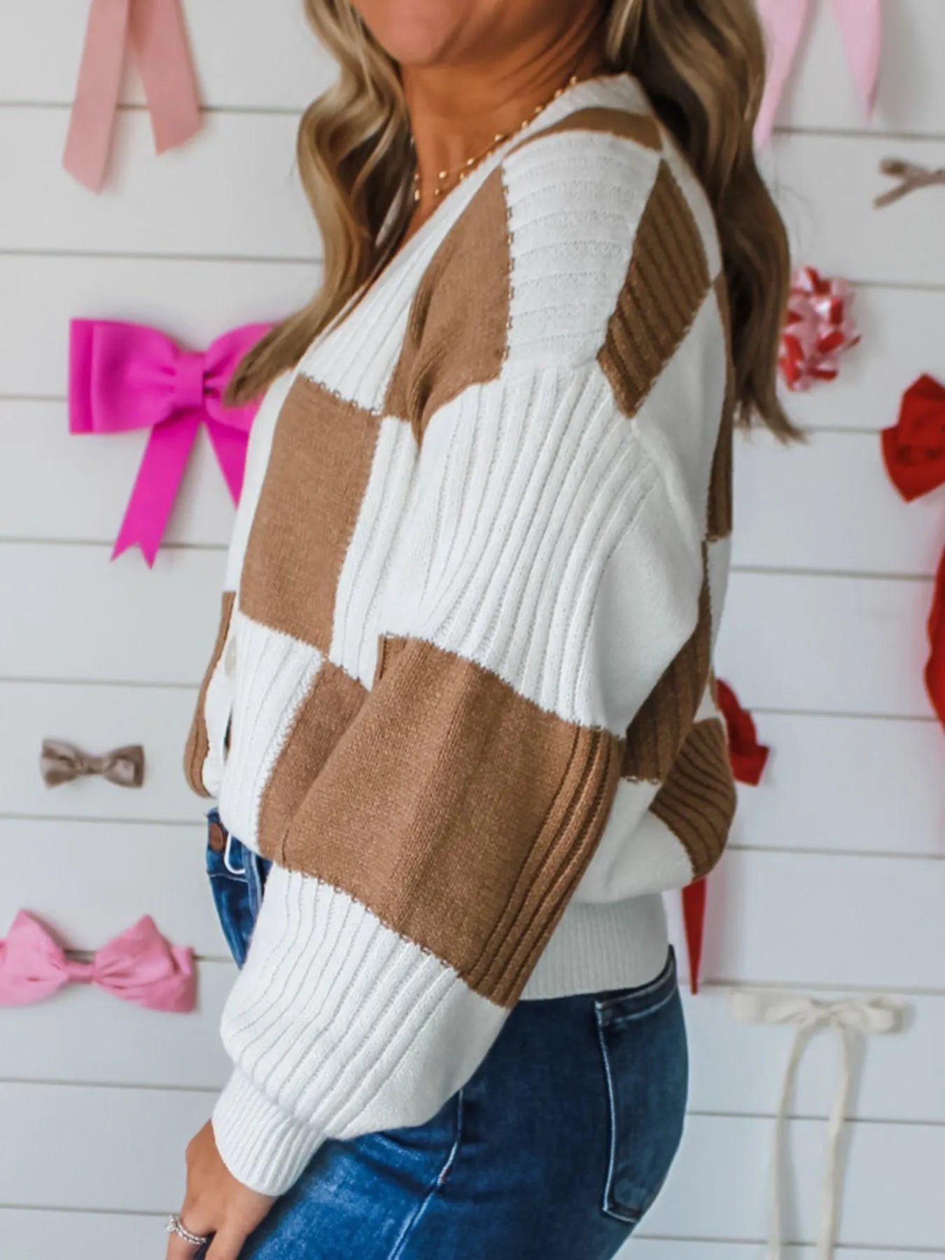 Color Block Knit Button-Up Cardigan - Fashorio