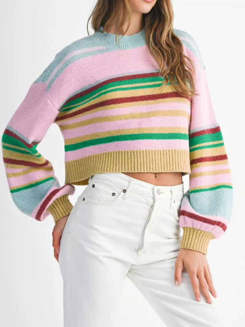 multicolour striped boxy cropped sweater front view