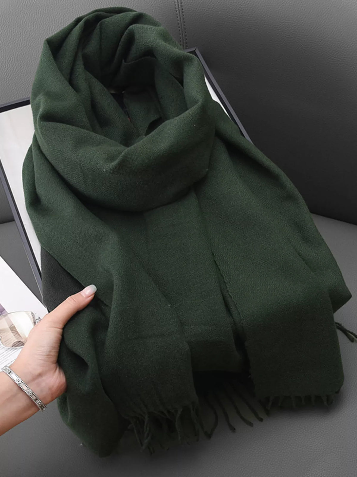 Solid color fringe scarf color option ten