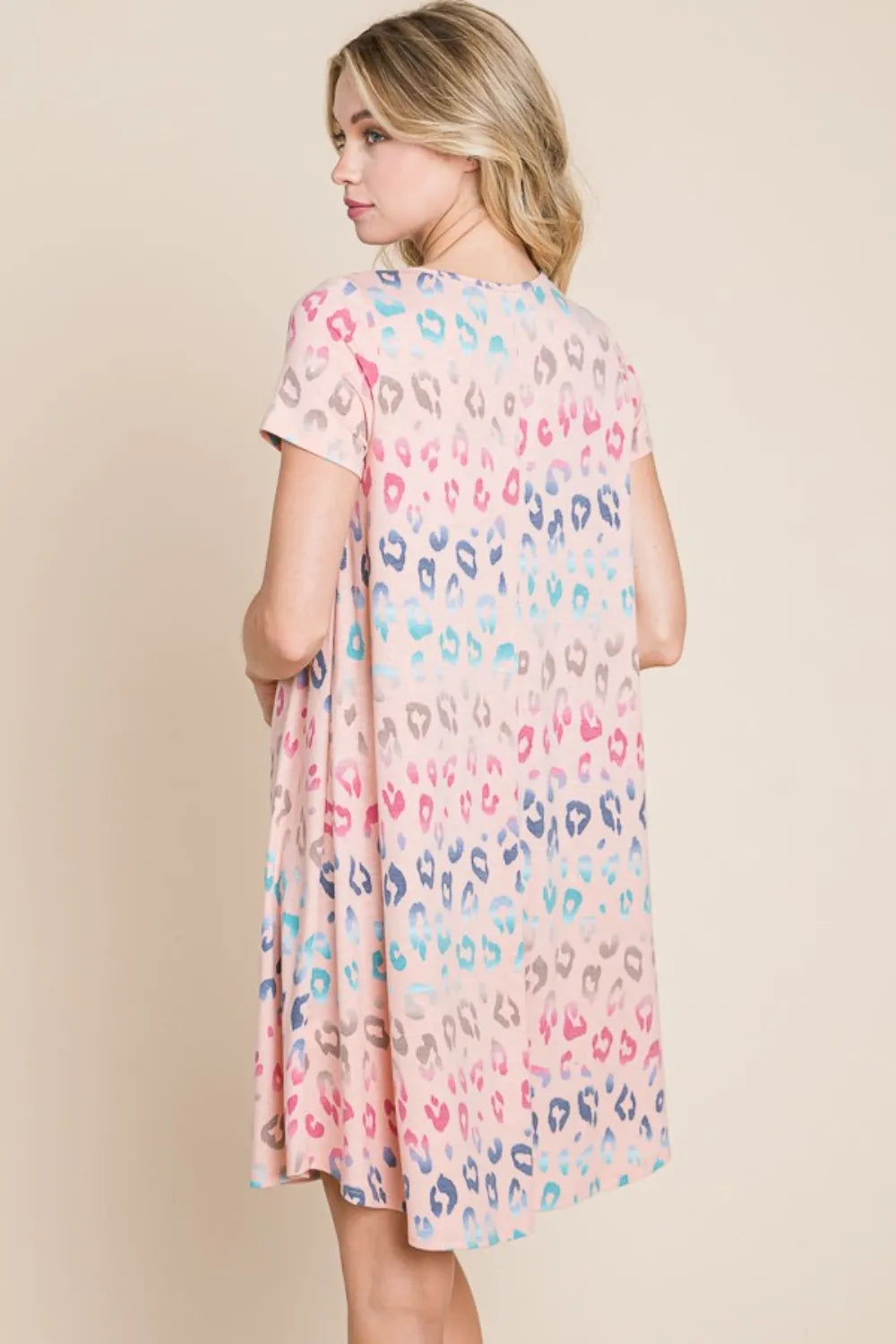 Leopard Round Neck Short Sleeve Dress back view