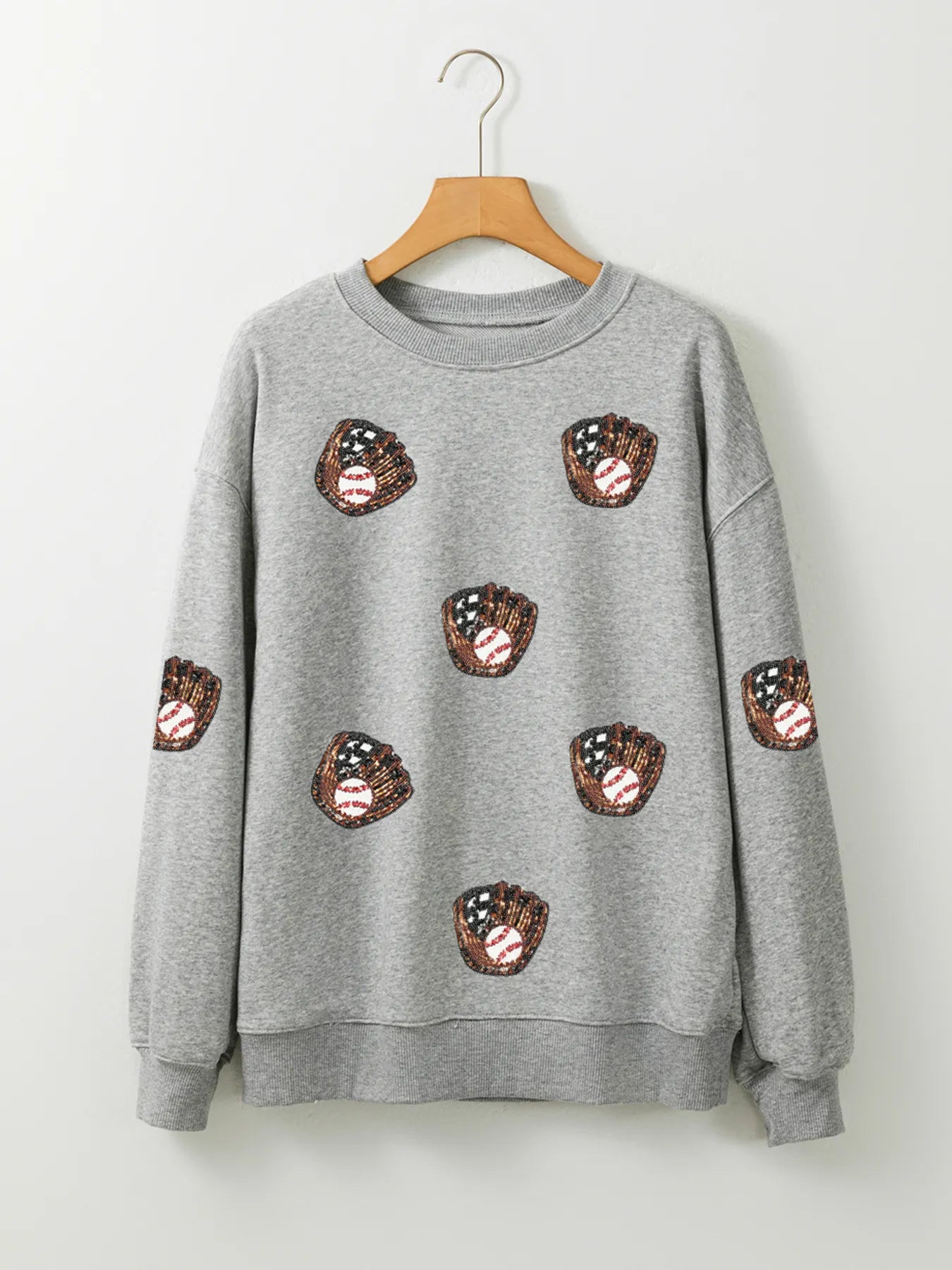 Sequin Baseball Patched Casual Sweatshirt - Fashorio