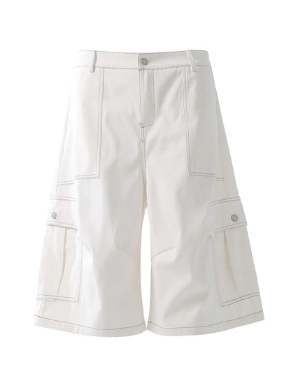 Men's Loose Fit Cargo Denim Shorts White - Fashorio