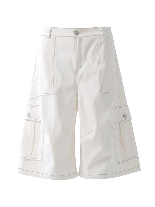 Men's Loose Fit Cargo Denim Shorts White - Fashorio