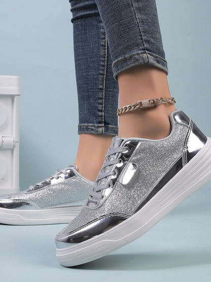 Glitter Metallic Platform Sneakers - Fashorio