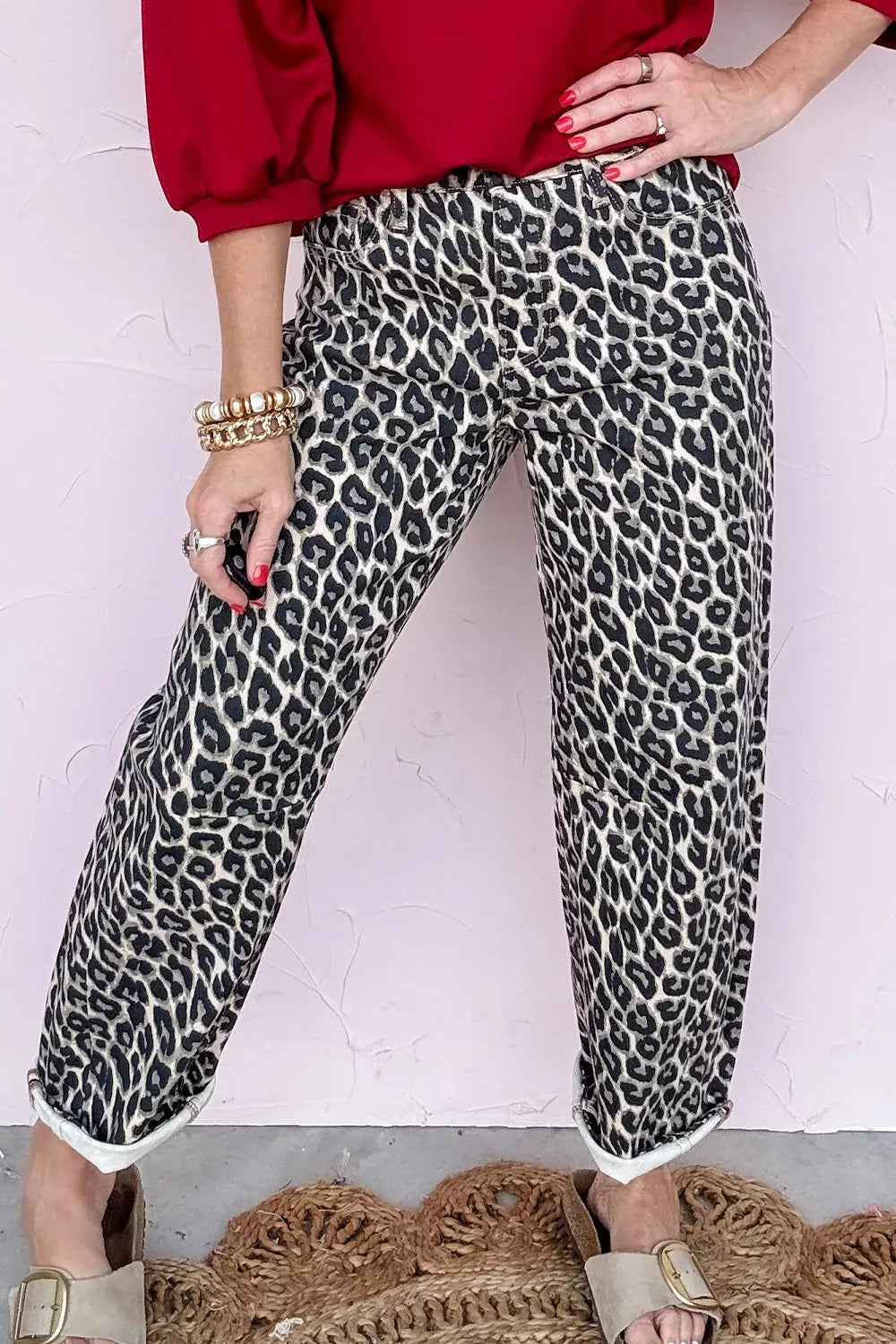 Back view of leopard print denim