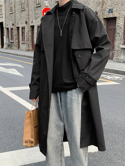 Men's Collared Neck Long Sleeve Trench Coat - Fashorio