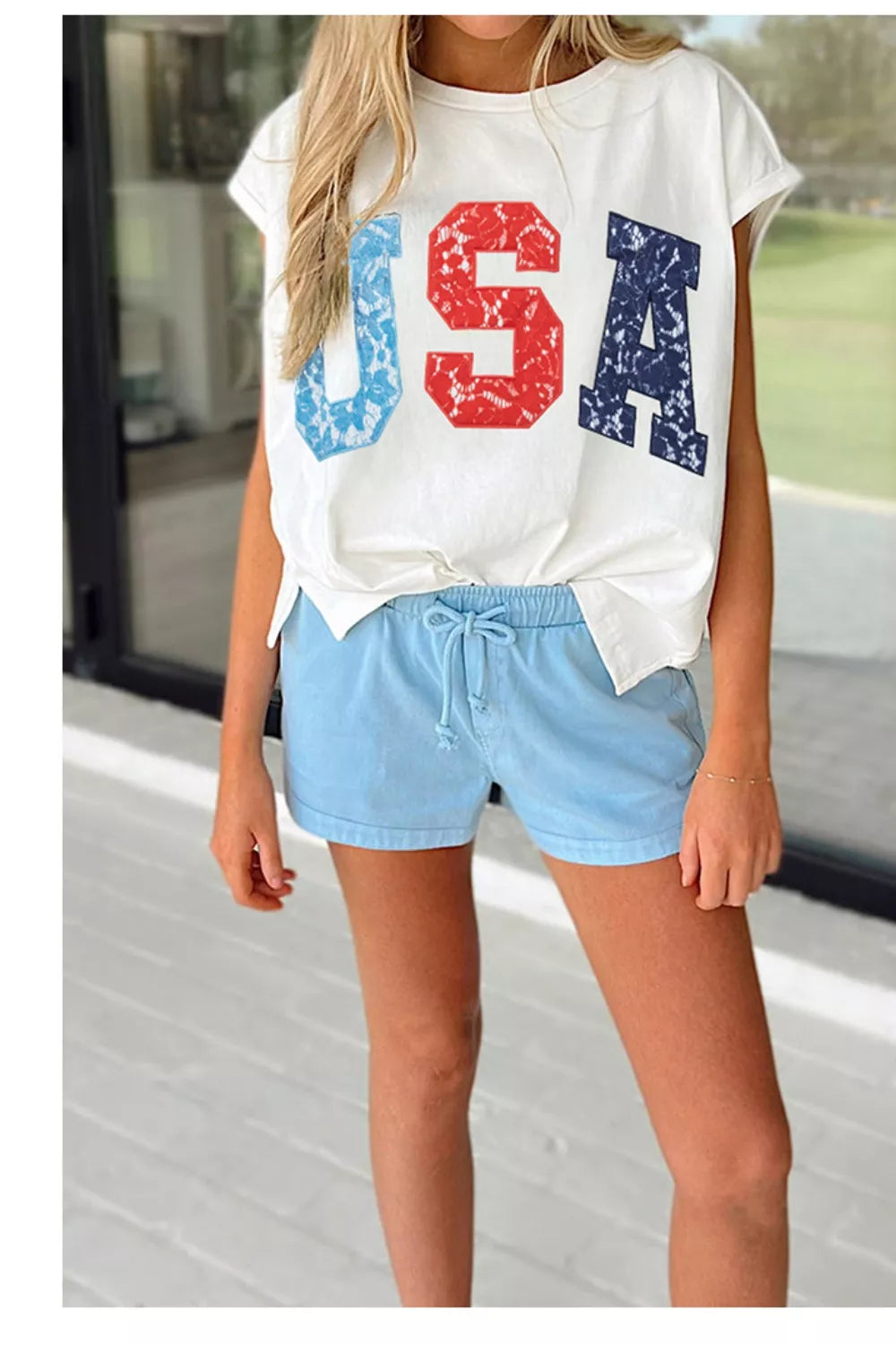 White dolman sleeve graphic tee side view